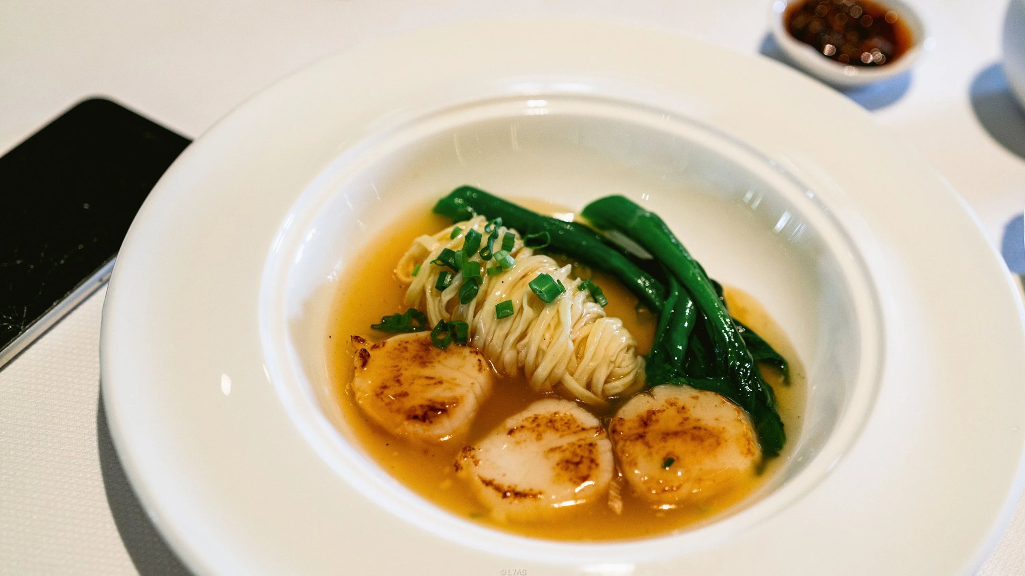 Noodles with scallops in broth at Cassia