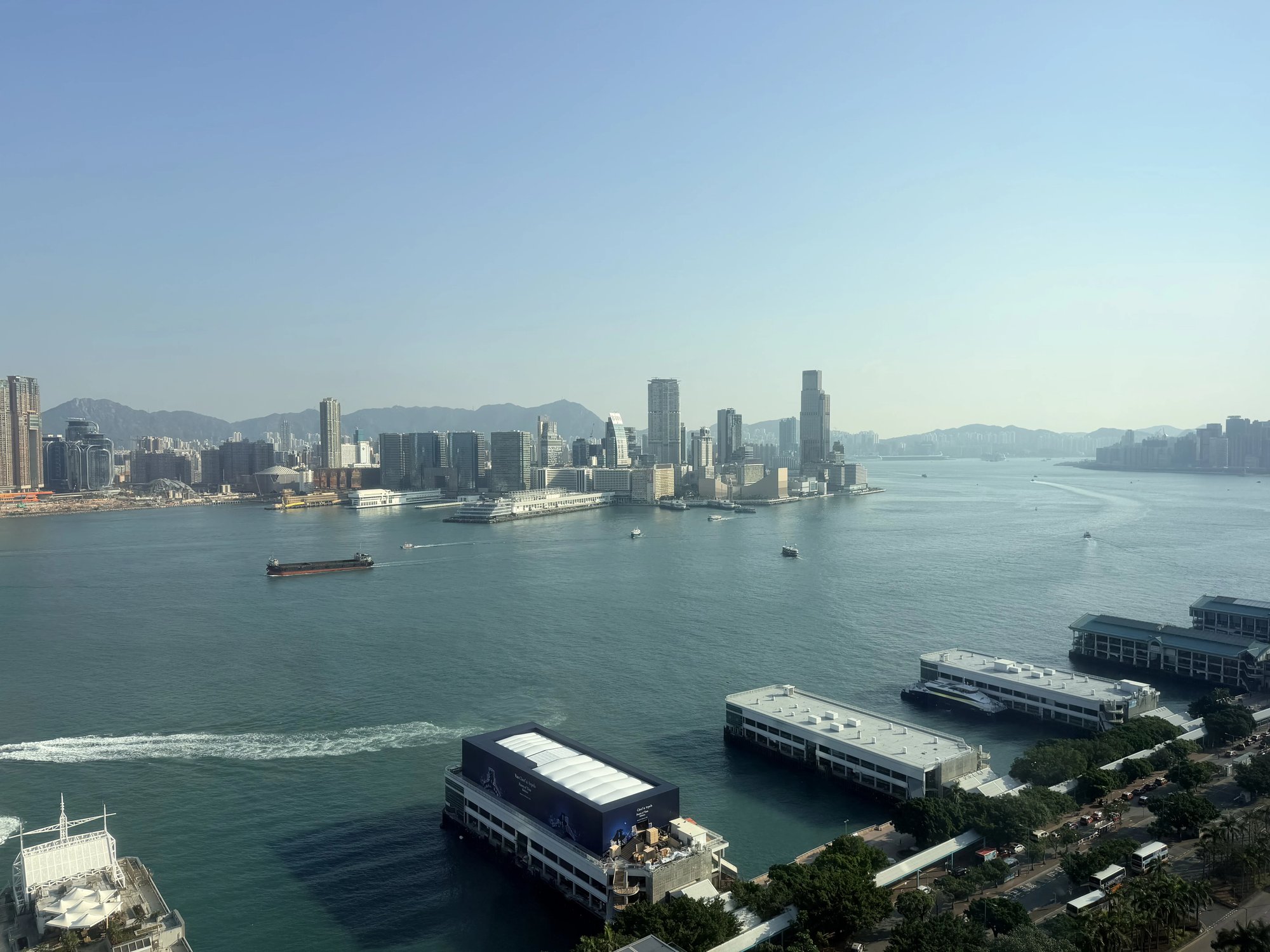 Victoria Harbour and the Star Ferry piers seen from the room