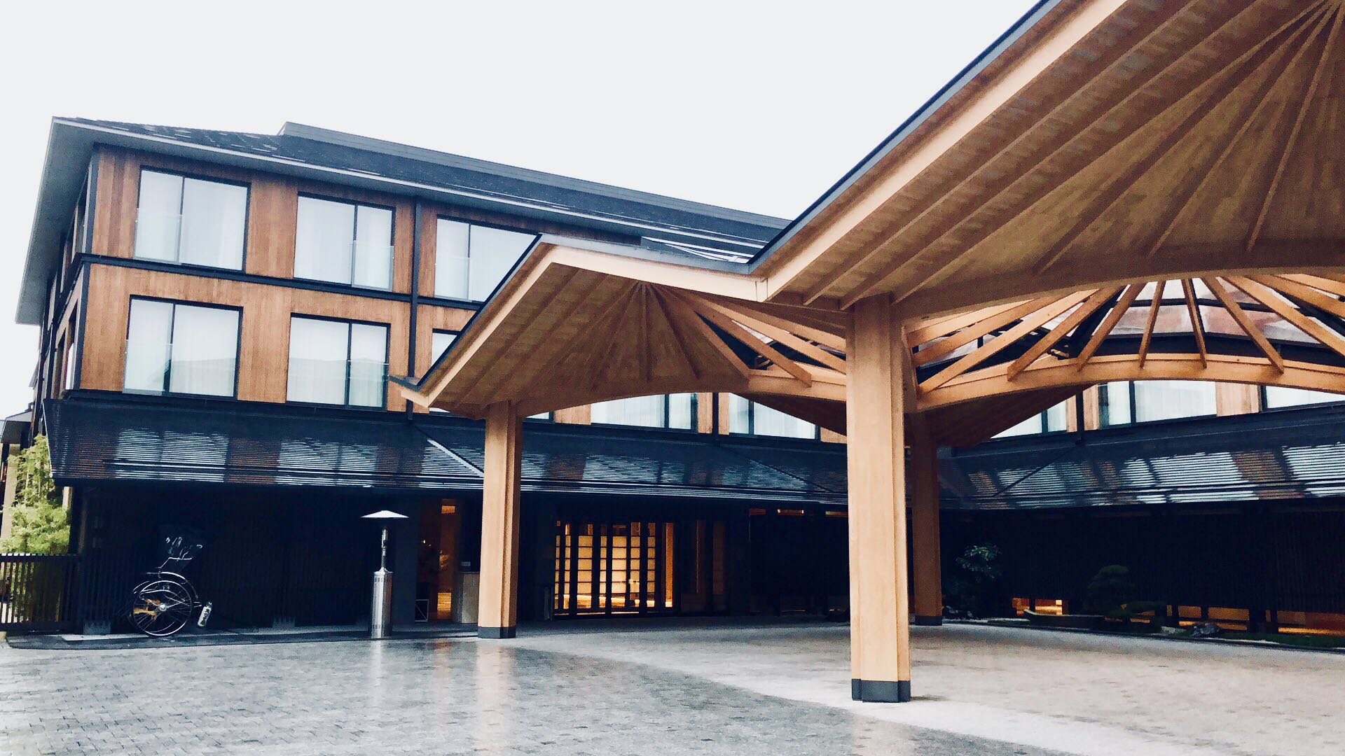 The timber porte-cochere at the entrance
