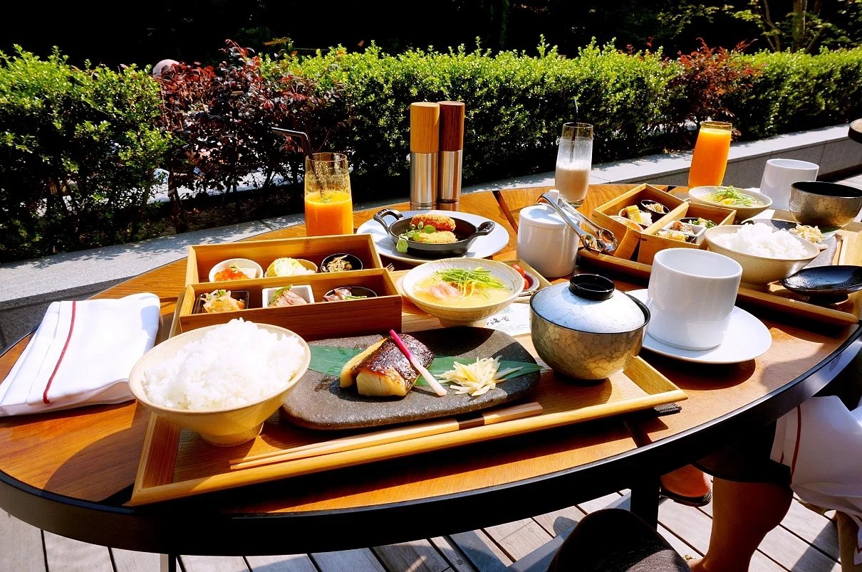 Breakfast laid out on the garden terrace