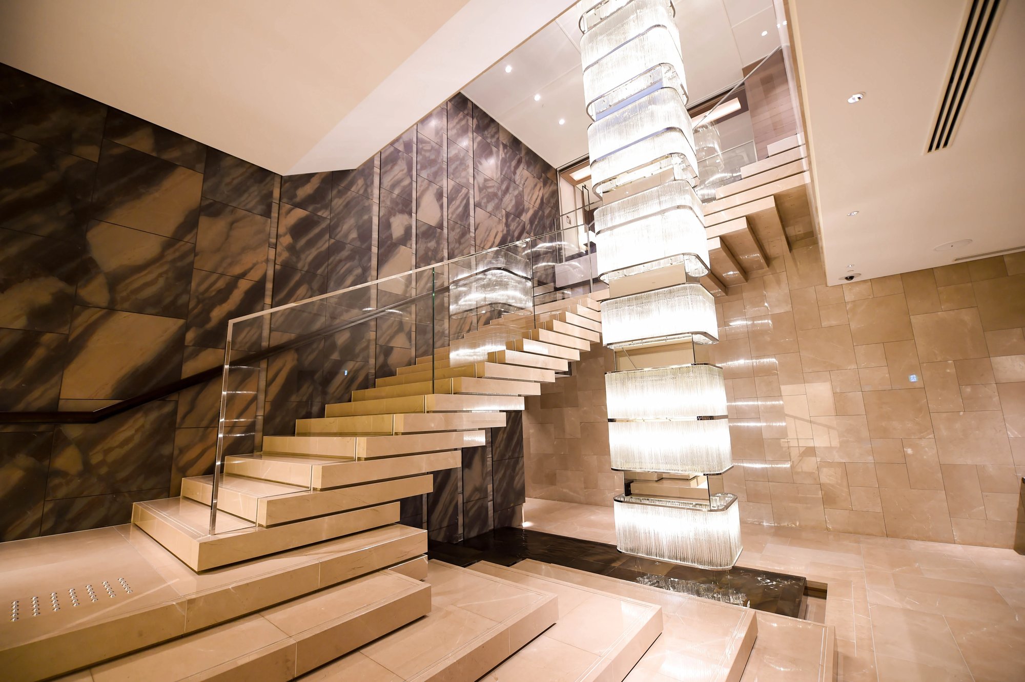 The spa staircase with a crystal feature