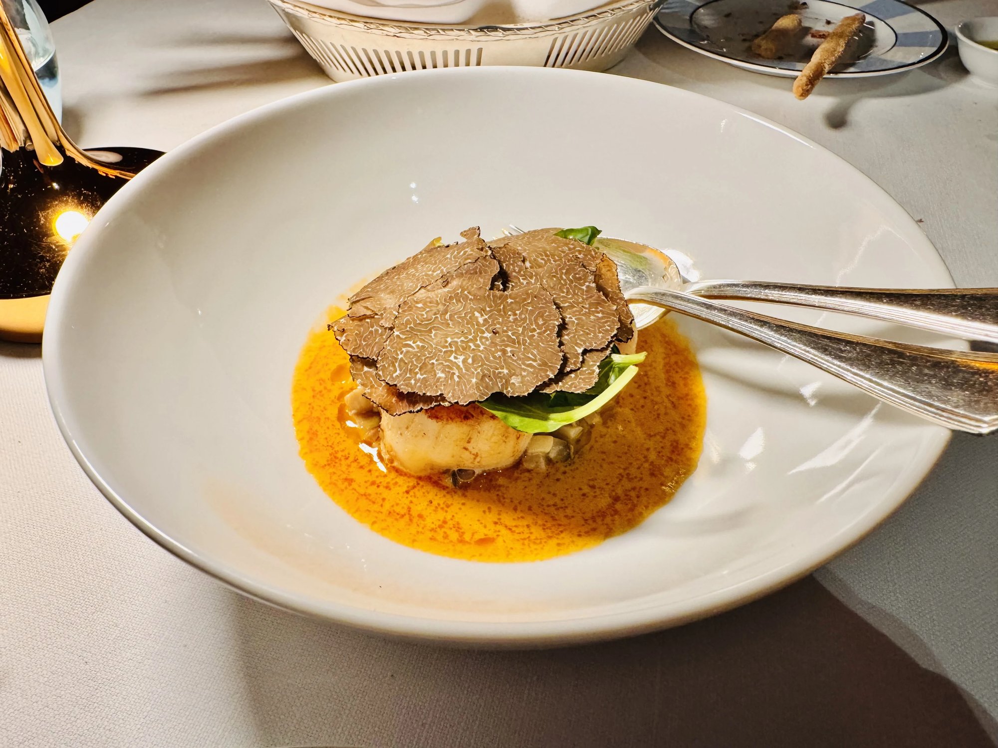 A truffle-topped dish in sauce
