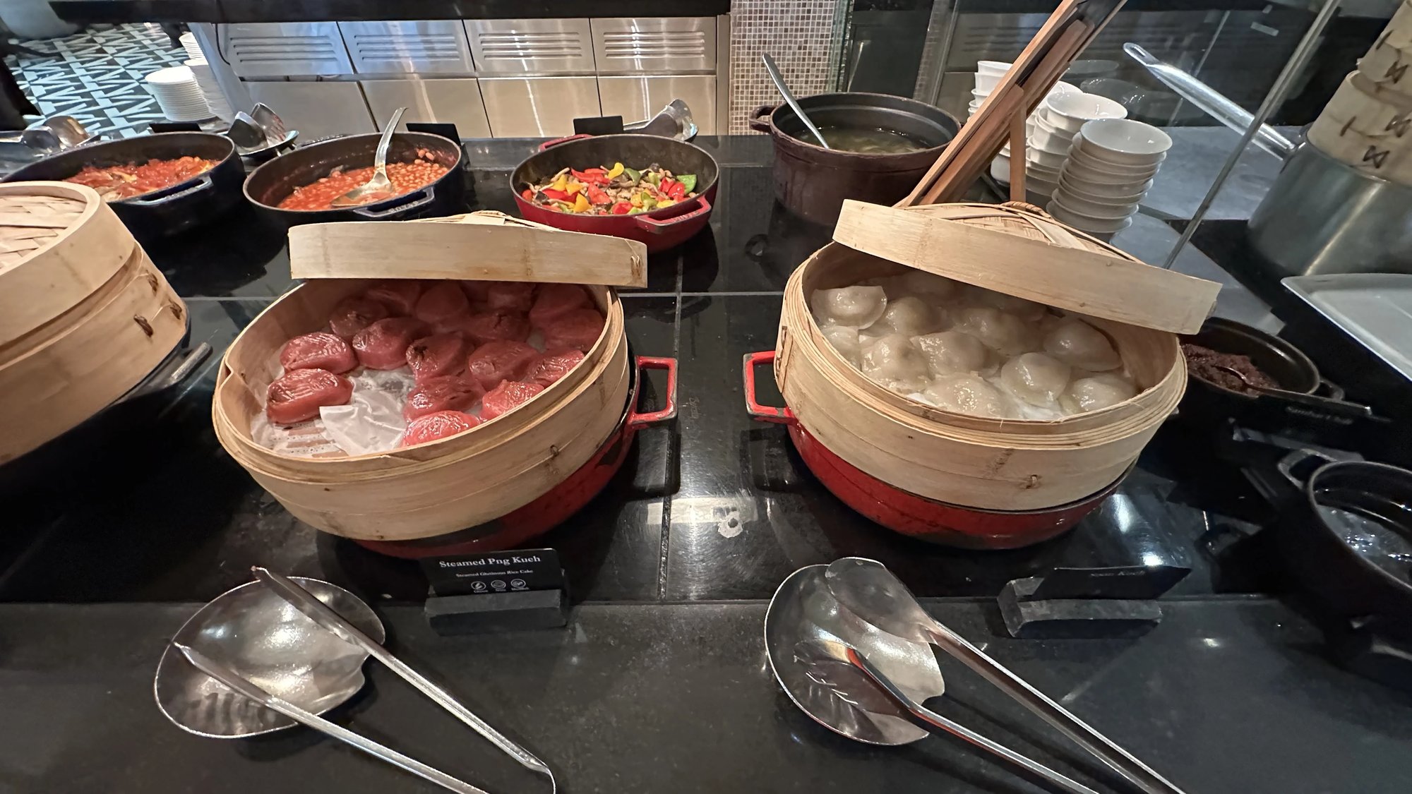 Steamers of dim sum on the buffet