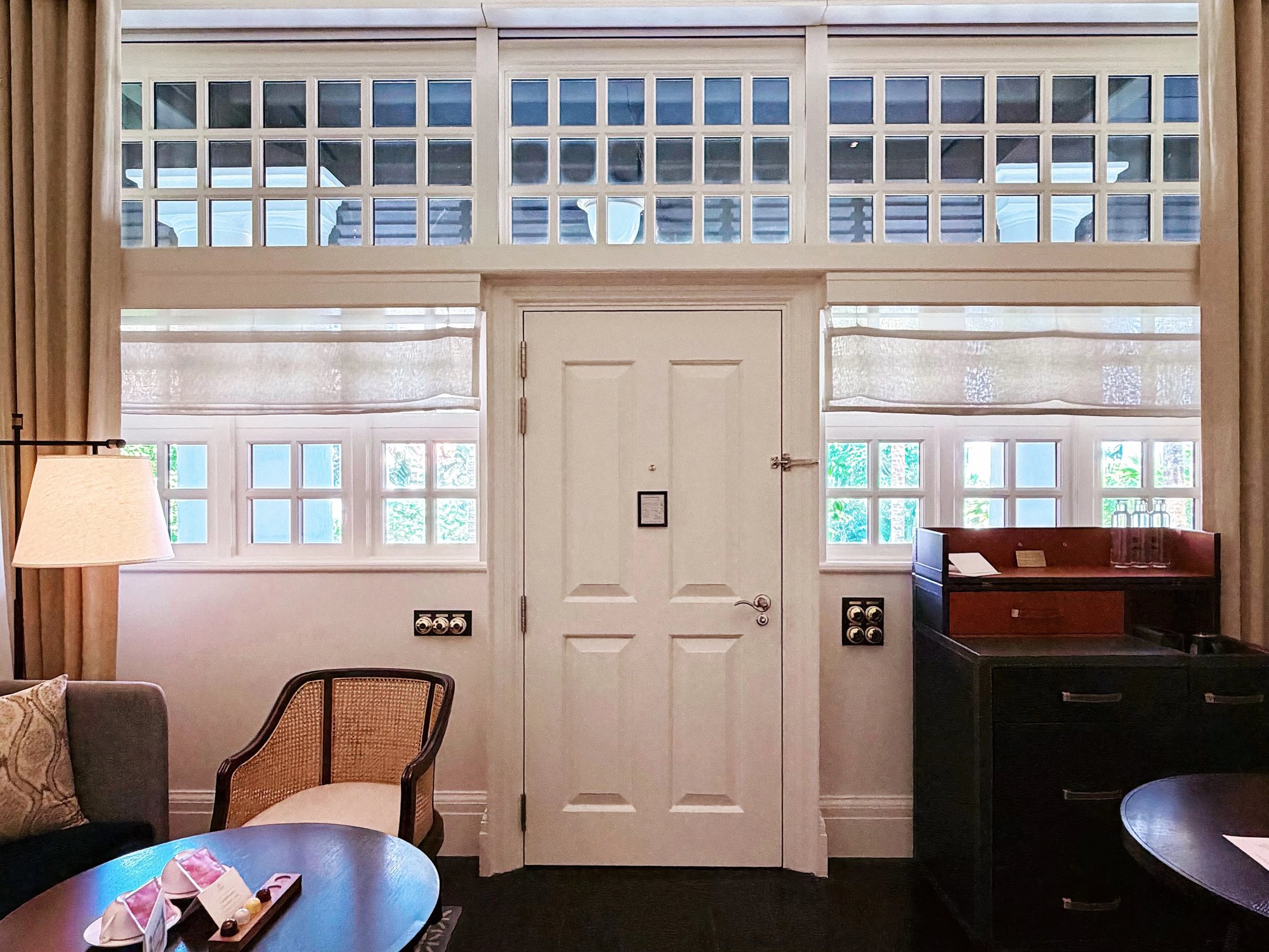 The suite door with glazed transoms onto the verandah