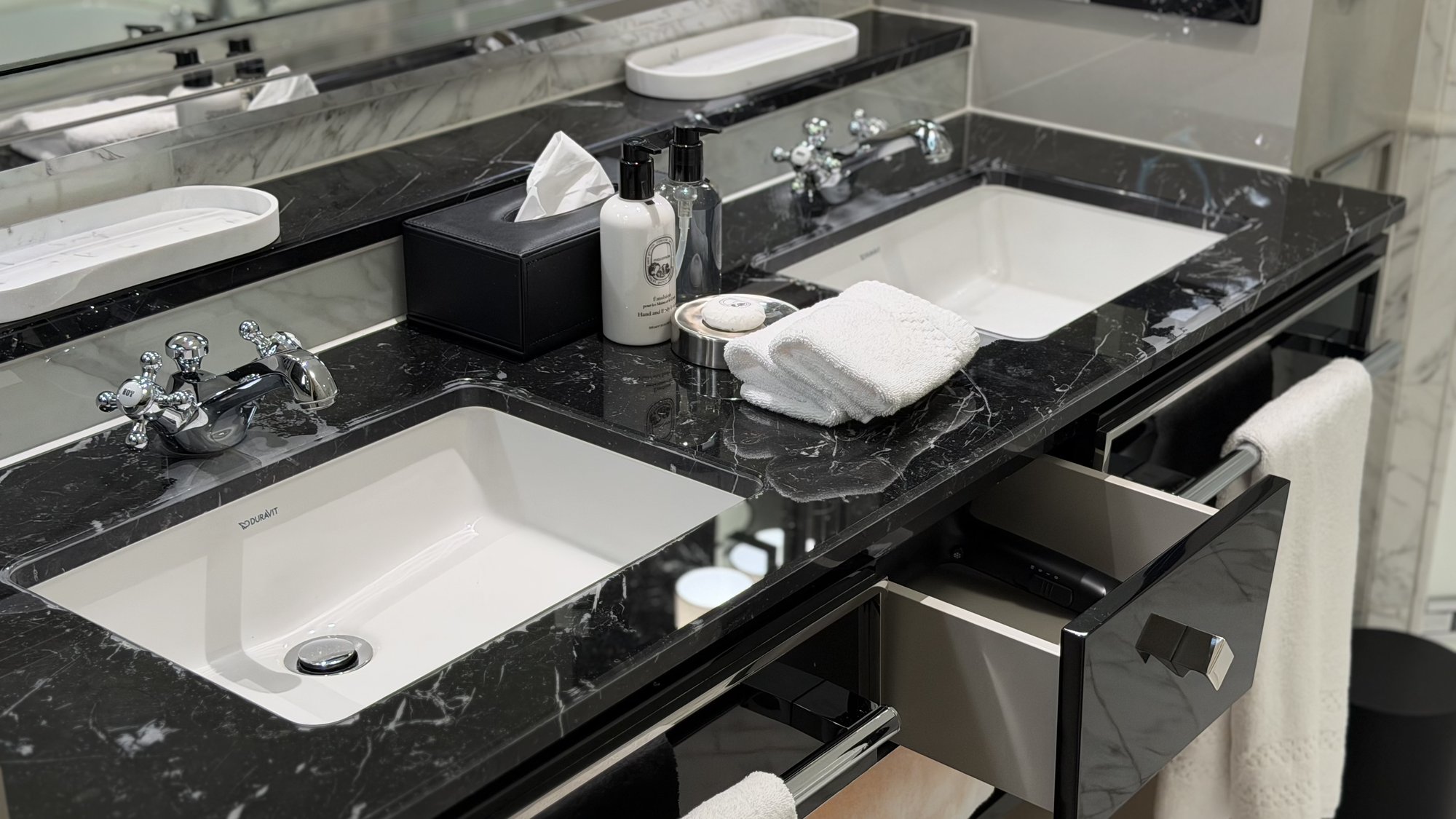 The black marble double vanity