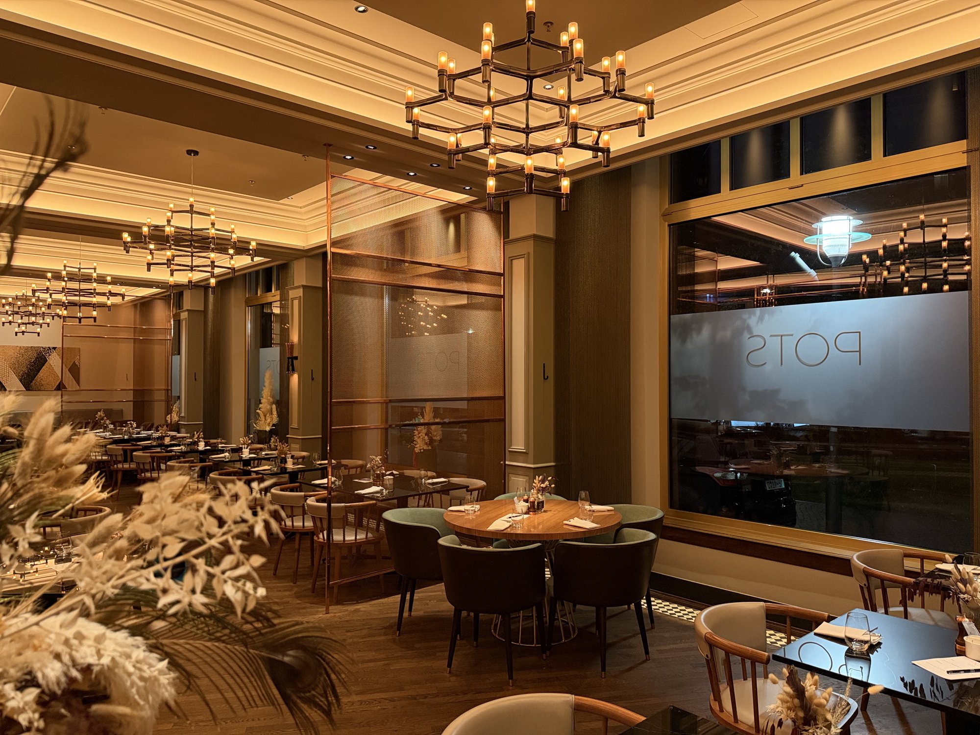 The POTS dining room with its chandelier