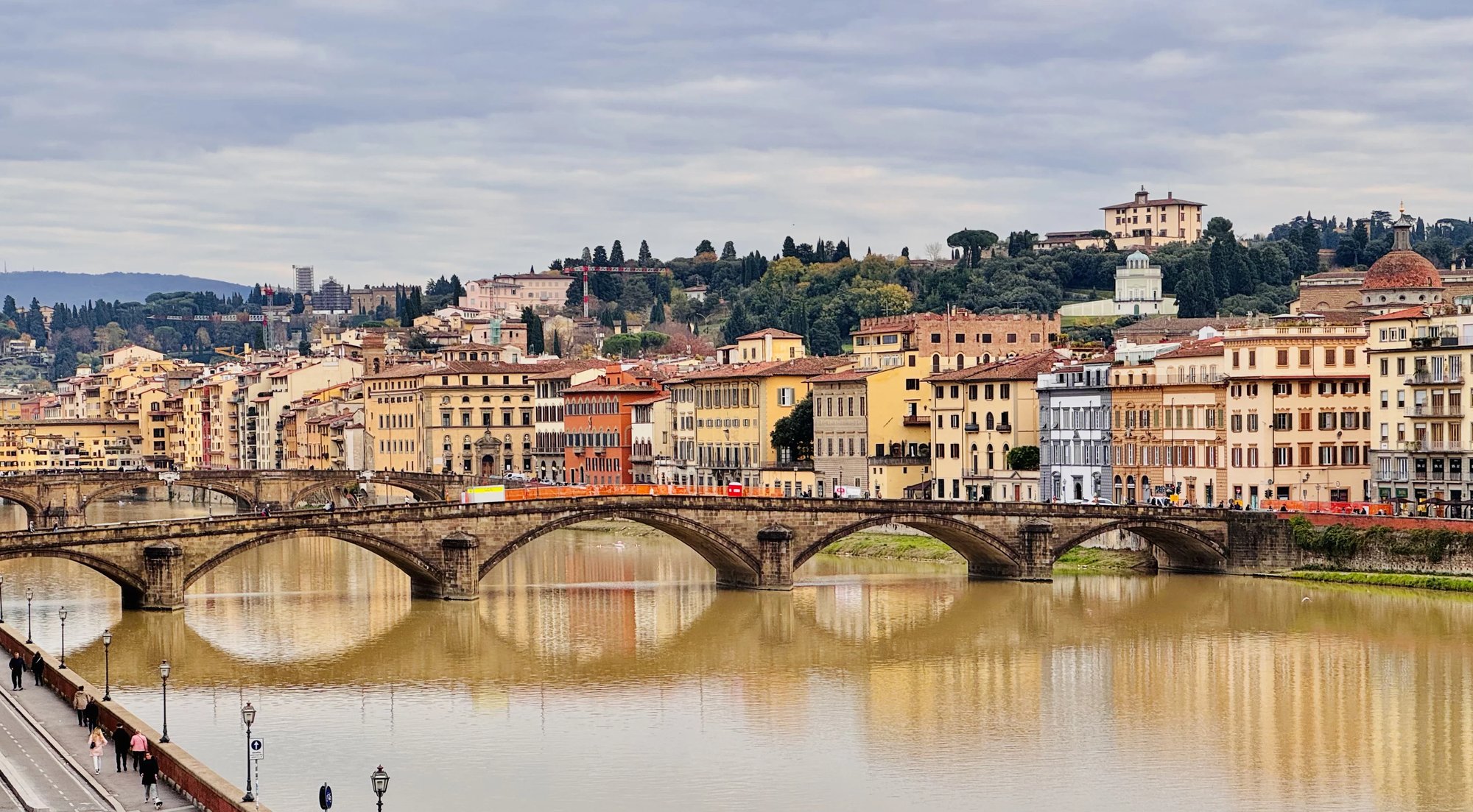 The Arno with its bridges and the Florence skyline from the room