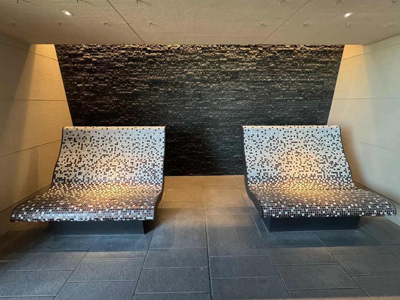 Two heated stone loungers