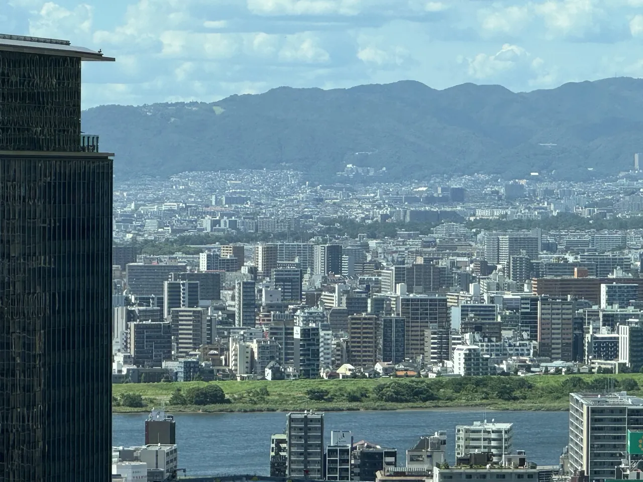 Mountains and the Yodo River beyond the city from the room