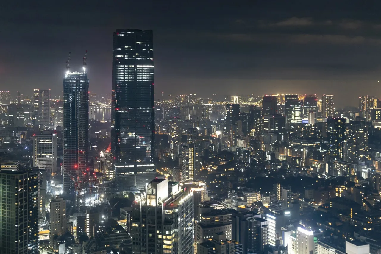 The night skyline with lit towers